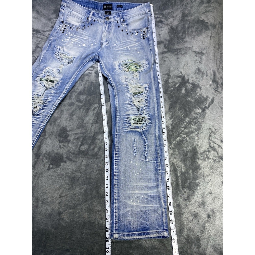 Waimea Jeans Mens 36x30 Patchwork Skinny Fit Patched Studs Grunge Street Denim - Picture 3 of 8